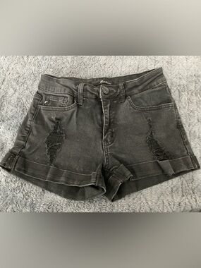 KanCan Black Distressed Denim Roll Cuff Shorts Women's Size 26